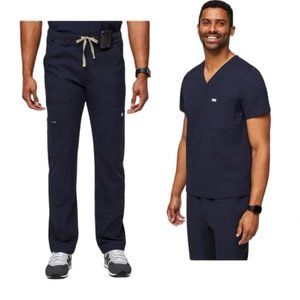 Figs | Men’s Matching Navy Blue 3 Pocket Scrub Top and Cargo Scrub Pants